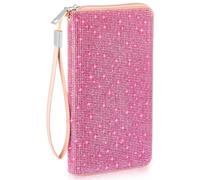 MotiMind Bling Glitter Sparkly Wallet for Women Christmas Rhinestone Wallet RFID Blocking Phone Purse Gifts for Mother's Day, Pink, Modern