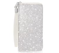 MotiMind Bling Glitter Sparkly Wallet for Women Christmas Rhinestone Wallet RFID Blocking Phone Purse Gifts for Mother's Day, White, 8.27 x 4.33 x 1.18 inches, Modern