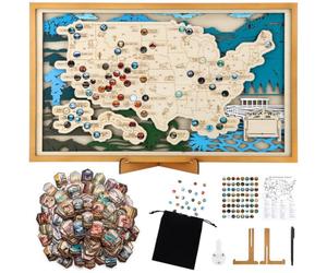 MotiMind National Parks Map Set Wooden USA National Parks Travel Tracker with Checklist, Pins & Stickers Geography Adventure Gift for Park Lovers, Couples & Families Bucket List Wall Art Decor