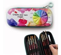 Motion Crafts Paint Brush Organizer Case - Travel Zipper Storage Pouch - Opens Flat - 16 Elastic Slots for Watercolor, Oil, and Acrylic Brushes, Markers, Pencils, Pens and More