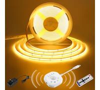 Motion Sensor COB LED Strip 5m, DC24V Dotless LED Tape with Auto On/Off, 4 Timers Modes, Day/Night Lighting Modes, Movement Activated Warm White LED Strip for Stair, Bed, Wardrobe, Kitchen