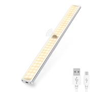 Motion Sensor Cupboard Light, Magnetic Under Counter Lights with 60 LED, Rechargeable Battery by USB Cable Included. Warm Night Light Bar 40CM Closet, Kitchen, Hallway, Bathroom, Staircase.