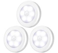Motion Sensor LED Night Lights Set of 3 - 6000K Daylight White, 80 Lumens, 8.8 x 8.8 x 3.8 cm - Energy Class A - Battery Operated, Automatic On/Off, Ideal for Hallways, Stairs, and Bedrooms