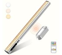 Motion Sensor LED Strip Light Bar, bravzurg Battery Operated Wall Lights, 4000mAh Rechargeable Lamp, Magnetic Dimmable Remote Control, Under Cabinet Kitchen Light for Reading Dressing Work - Silver