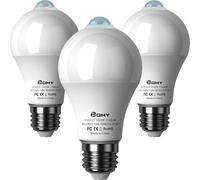 Motion Sensor Light Bulbs, 5500K Daylight Motion Activated Dusk to Dawn Security Light Bulb, 13W(100W Equivalent) E27 A60 Security LED Bulb Outdoor/Indoor, 3 Pack (BQ-HW-01)
