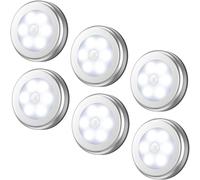 Motion Sensor Light, Cordless Battery Operated LED Night Light (Silver - White Light - 6 Pack)