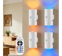 Motion Sensor Light Indoor, 4Pcs RGB 16-Color Changing Smart LED Wall Sconce with Remote Control, Battery Operated Rechargeable Wireless Wall Lamps, Magnetic Night Light for Bedroom Corridor Staircase