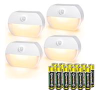 Motion Sensor Light Indoor,Led Night Light Battery Powered Auto/ON/Off Stair Sensor Lights with Batteries, Safe Lights for Toilet, Hallway, Bathroom, Kitchen, Childrens Room,4 Pack