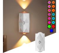 Motion Sensor Light Indoor, Up Down Wall Lamp, 1Pc RGB Multi-Color Changing LED Wall Sconces with USB Cable & Magnetic Patch, Rechargeable Night Lights for Bedroom Corridor Staircase (Rhombus)