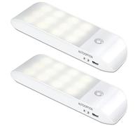 Motion Sensor Lights Indoor, 2 Pack Rechargeable LED Night Light with 3 Modes (AUTO/ON/Off), Stick-On Cupboard Light with Magnetic Strips for Wardrobe, Bedroom, Stair, Cabinet, Kitchen, Hallway