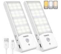 Motion Sensor Lights Indoor, 2Pack LED Motion Sensor Night Light Rechargeable with 3 Modes, Warm&White Color, 15%-100% Dimmable Wardrobe Lights for Cupboard, Stair, Cabinet, Bedroom, Kitchen, Hallway