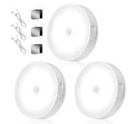 Motion Sensor Lights Indoor, 3 Pack Rechargeable Motion Light, LED Wireless Lamp with Magnetic Base, Night Light Stick on Wall , Removable Wall Puck Light for Stairs Closet Hallway Toilet(White Light)