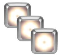 Motion Sensor Lights Indoor, Stick-on Motion Sensor LED Night Light, Battery-Powered Removable Indoor Lighting, Silver Sensor Light for Wardrobe Stairs Closet Hallway (3pcs)