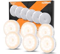 Motion Sensor Lights Indoor,Warm 6 Pack Wireless USB Rechargeable Cupboard Lights,Stick on Wall Night Light,Battery Operated for stair wardrobe Corridors Closet under cabinet kitchen Puck lights.