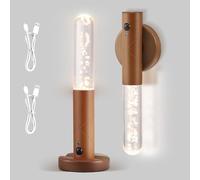 Motion Sensor Night Light, 2pcs USB Rechargeable Wall Light, Portable Removable Magnetic Wireless Dimmable Night Lamp, Wooden Wall Sconce Decor for Indoor Hallway Stairway Porch Cabinet(Bubble 2)