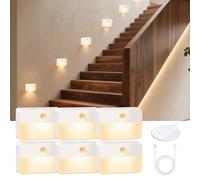 Motion Sensor Night Light for Indoor: 6 Pack Rechargeable Stair Lights LED 35 Lumen 3000k Step Lights with Magnetic Suck - Motion Sensor Lamp for Cabinet Closet Hallway Bedroom Stairs (Rechargeable)