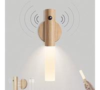 Motion Sensor Night Lights Battery Operated Wall Light LED Wood USB Rechargable Magnetic Wall Lamp Indoor with Switch Portable Small Torch Light for Children's Room Hallway Bedrooms Cabinets Stairs