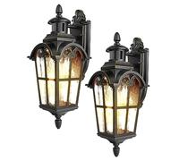 Motion Sensor Outdoor Wall Lights, 2-Pack Dusk to Dawn Exterior Lantern Fixture, Roman Vintage Wall Mount Waterproof Porch Light, Water Ripple Glass, for Front Door Garage Patio