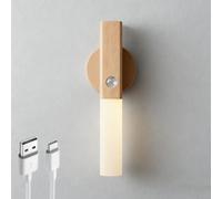 Motion Sensor Rechargeable Wall Light, Magnetic Stick-On Cordless Wood Night Lights, Wireless Peel Portable Removable Sconce USB Battery 2700-3000K Warm White Lamp for Indoor Bedroom Hallway Stairway