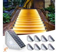 Motion Sensor Solar Stair Lights Outdoor, 8-Pack Super Bright LED Solar Powered Step Lights for Outside, 550LM IP67 Waterproof Outdoor Sensor Lights for Stair Porch Yard Deck, Warm White