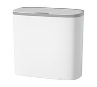 Motion sensor trash can, waterproof with lid, 14L Smart Automatic Trash Bin, Slim & Narrow Design for Bathroom, Bedroom, Kitchen, Office, Small Desktop Countertop Use, White with Gold Trim.