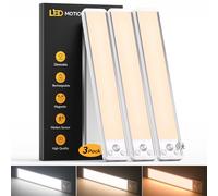 Motion Sensor Under Cupboard Kitchen Lights 25CM - 3-Color Under Cabinet Lighting, Dimmable & Rechargeable Led Strip Light, Magnetic led lights for kitchen|Shelf|Stairs|Wardrobe|Closet, 3 Pack