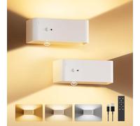 Motion Sensor Wall Sconces Indoor with Remote Control,Rechargeable 8000mAh Battery Operated Wall Lights,Cordless LED Dimmable Wall Lamps Set of Two for Bedroom and Hallway Up and Down, White 2Pack