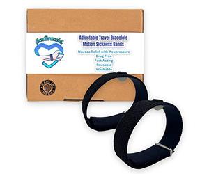 Motion Sickness Wristband -Adjustable Anti-Nausea Bracelet for Sea, Car, Airsickness -Natural Healing Discreet Bands-Set of 2 (Black, Medium 8")