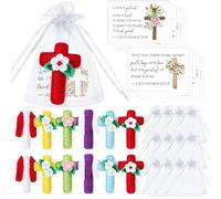 Motionchic 12 Sets Christian Crochet Cross Gifts Jesus Floral Cross with Bible Verse Cards and Bags Small Catholic Religious Gifts Men Women Church Volunteer Appreciation Christmas Easter Baptism