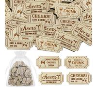 Motionchic 120 Pcs Drink Tickets for Events Wooden Tokens Bulk with Organza Bag Wedding Drink Tokens Vintage Raffle Cheers Tickets for Bar Wedding Oktoberfest Party Events Entry Vouchers(Simple)