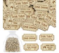 Motionchic 120 Pcs Drink Tickets for Events Wooden Tokens Bulk with Organza Bag Wedding Drink Tokens Rustic Vintage Raffle Cheers Tickets for Bar Wedding Party Events Entry Vouchers (Classic)