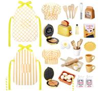 Motionchic 20 Pcs Christmas Elf Outfits Xmas Elf Kitchen Cooking Accessories Clothes Include Mini Baking Props Set Baker Tools Outfit Accessories for Dollhouse, Xmas Clothes and Gift (Yellow)