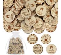 Motionchic 200 Pcs Wooden Drink Tokens Bulk Wedding Drinks Tokens with Organza Bags Wooden Nickels Free Drink Tickets Bar Poker Chips for Party Bar Tickets Wedding Classroom Reward Oktoberfest Favors