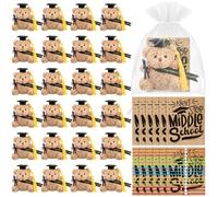Motionchic 25 Sets Graduation Stuffed Bears Set 4 Inch Bear in Cap with Adjustable Graduation Bracelet and White Organza Bag Cards Plush Gifts for Primary School Class of 2026 Party Favors(Black)