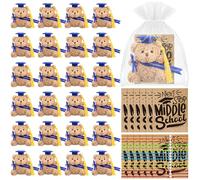 Motionchic 25 Sets Graduation Stuffed Bears Set 4 Inch Bear in Cap with Adjustable Graduation Bracelet and White Organza Bag Cards Plush Gifts for Primary School Class of 2026 Party Favors (Blue)