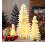 Motionchic 3 Pcs Christmas Decorations Light up Paper Christmas Tree 24'' 16'' 8'' White Honeycomb LED Paper Trees Lighted Battery Operated Xmas Table Centerpieces Decor for Indoor Home Tabletop Decor