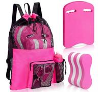 Motionchic 3 Pcs Swimming Kickboard Pull Buoy Set with Big Mesh Backpack Training Aid Float Pull Buoy Leg Float Swimming Training Equipment Accessories for Adults Beginners Exercise Fitness(Pink)