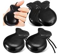 Motionchic 4 Pack Spanish Castanets Flamenco with String Traditional Wood Hand Percussion Castanets for Kids Adults Music Instrument Spain Souvenir Gift, 2 Pairs(Black)
