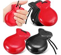 Motionchic 4 Pack Spanish Castanets Flamenco with String Traditional Wood Hand Percussion Castanets for Kids Adults Music Instrument Spain Souvenir Gift, 2 Pairs(Black,Red)