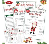 Motionchic 40 Pcs Christmas Party Games for Adults, Ugly Sweater Bingo Paper Cards Christmas Bingo Party Games for Families, Adults, Holiday Activities and Group Entertainment