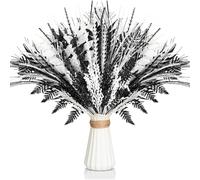 Motionchic 50 Pcs Black and White Christmas Tree Picks and Sprays 16.9 Inch | Xmas Tree Topper Glitter Pine Twigs Faux Glittery Branch Stems for Christmas Vase Wreath Decoration DIY Craft Supplies