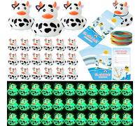 Motionchic Glow in The Dark Rubber Cow Ducks Tag Cruise Kit Includes 48 Mini Cruising Rubber Cow Ducks 48 Cruising Tags 48 Elastic Bands for Hiding Carnival Party Swimming