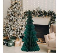 Motipuns 1 Pc 30'' Dark Green Christmas Tree Honeycomb Centerpiece 3D Glitter Edge Paper Honeycomb Tree Rustic Reusable Decor for Home Decorations Holiday Fireplace Desktop Floor