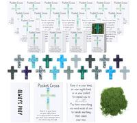 Motipuns 20 Set Pocket Hug Token Gifts Natural Cross Shaped Crystal Stones Cross Worry Stones Pocket Cross Box Easter Gift Baskets Church Favor for Adults Men Women Christians