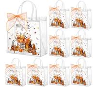 Motipuns 24 Pcs Happy Thanksgiving Clear PVC Gift Bags with Handles Fall Party Favor Reusable Autumn Goodie Candy Treat Tote Bags for Wedding Birthday Baby Shower Thanksgivings Party Favors Supplies