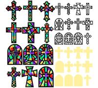 Motipuns 24 Sets Easter Religious Paper Cross Crafts DIY Easter Window Stained Glass Effect Tissue Paper Christian Home Sunday Resurrection Church Craft Decoration Creative Activity Project Gift Favor