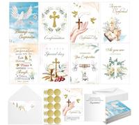 Motipuns 24 Sets Religious Confirmation Card Bulk with Scripture Assorted Message Bible Verse Inspirational Congratulations Confirmation Greeting Cards with Envelopes for Christian Baptism (Gold)