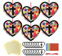 Motipuns 32 Sets Heart Cross Suncatchers Craft Kits DIY Christian Religious Church VBS Craft Jesus Loves Me Stained Glass Effect Tissue Paper Kit for Sunday School Resurrection Window Art