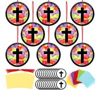 Motipuns 32 Sets VBS Cross Suncatchers Craft Kits DIY Christian Religious Cross Tissue Paper Sunday School Craft Kit Stained Glass Effect Tissue Paper Kit for Easter Lent Resurrection Window Art