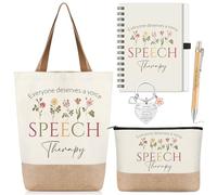 Motipuns 5 Pcs Appreciation Gifts Set for Women Social Workers, Occupational Therapists, Speech Language Pathologists Women Tote Cosmetic Bag Keychain Notebook Ballpoint Pen(Speech Therapist)